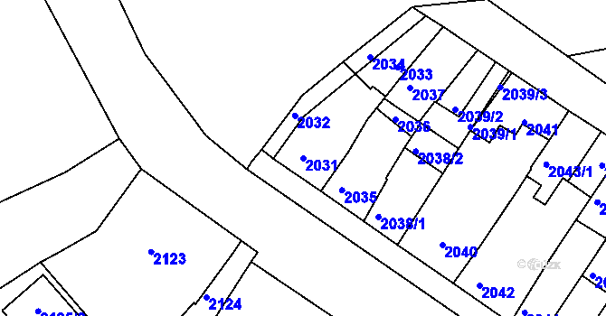 Parcela st. 2031 v KÚ Újezd u Brna, Katastrální mapa