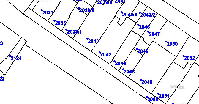Parcela st. 2042 v KÚ Újezd u Brna, Katastrální mapa