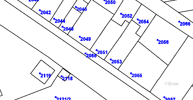 Parcela st. 2051 v KÚ Újezd u Brna, Katastrální mapa