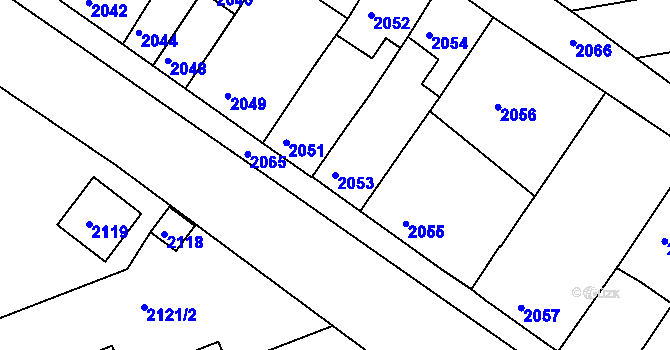Parcela st. 2053 v KÚ Újezd u Brna, Katastrální mapa