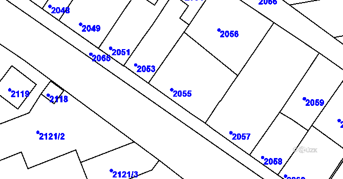 Parcela st. 2055 v KÚ Újezd u Brna, Katastrální mapa
