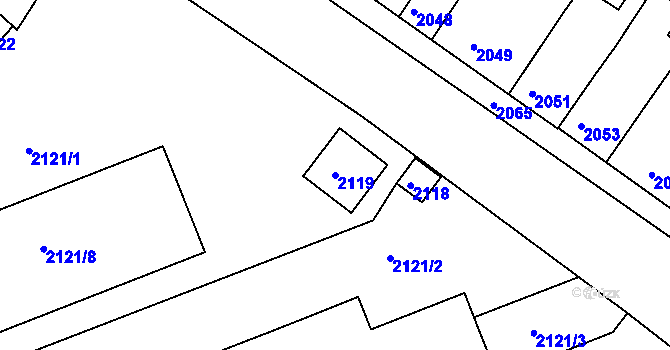 Parcela st. 2119 v KÚ Újezd u Brna, Katastrální mapa