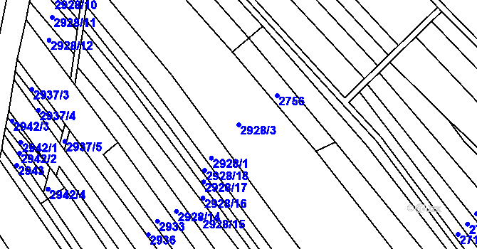 Parcela st. 2928/3 v KÚ Újezd u Brna, Katastrální mapa