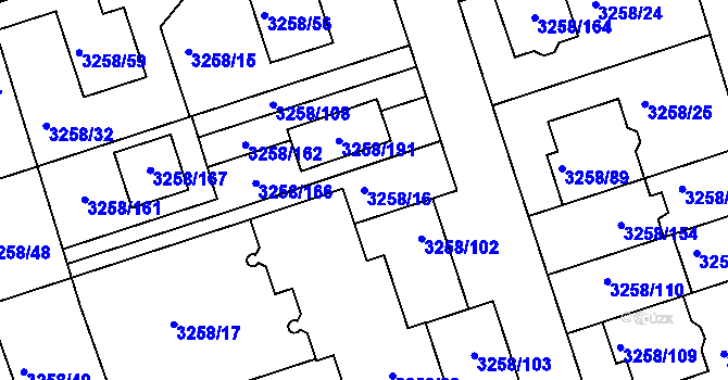 Parcela st. 3258/16 v KÚ Újezd u Brna, Katastrální mapa