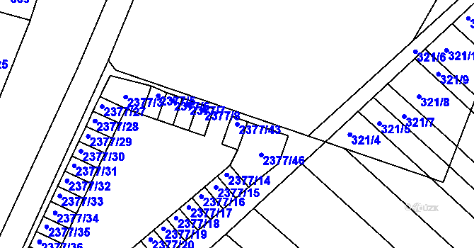 Parcela st. 2377/43 v KÚ Újezd u Brna, Katastrální mapa