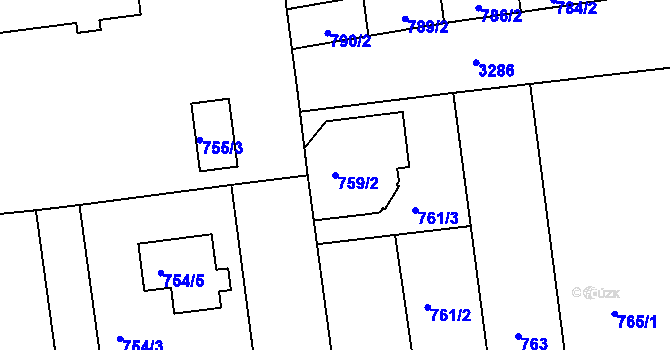 Parcela st. 759/2 v KÚ Újezd u Brna, Katastrální mapa