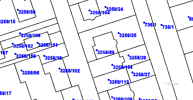Parcela st. 3258/89 v KÚ Újezd u Brna, Katastrální mapa