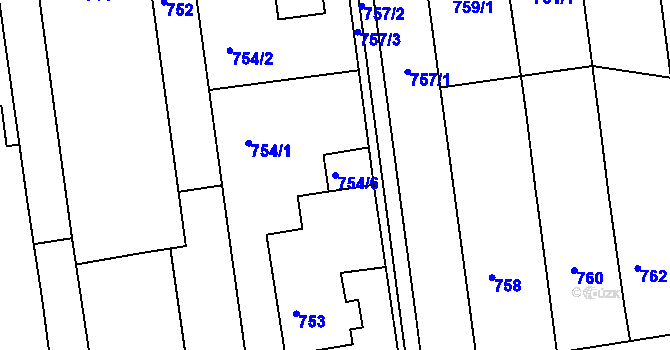 Parcela st. 754/6 v KÚ Újezd u Brna, Katastrální mapa
