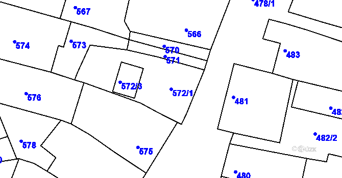 Parcela st. 572/1 v KÚ Újezd u Brna, Katastrální mapa