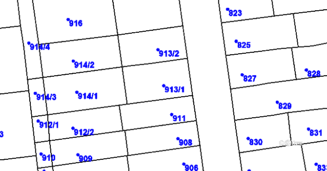 Parcela st. 913/1 v KÚ Újezd u Brna, Katastrální mapa