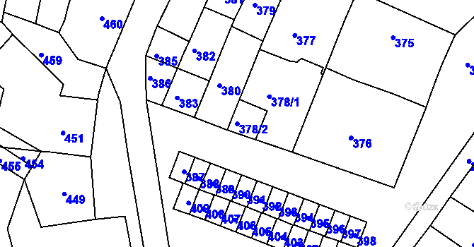 Parcela st. 378/2 v KÚ Újezd u Brna, Katastrální mapa