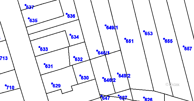 Parcela st. 646/1 v KÚ Újezd u Brna, Katastrální mapa