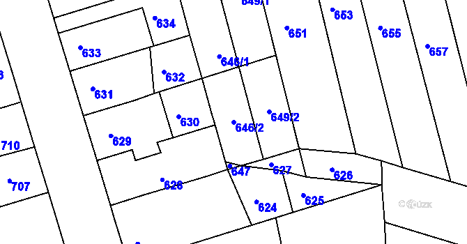 Parcela st. 646/2 v KÚ Újezd u Brna, Katastrální mapa