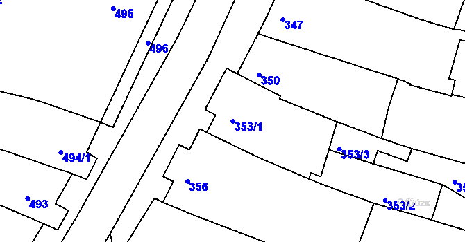 Parcela st. 353/1 v KÚ Újezd u Brna, Katastrální mapa