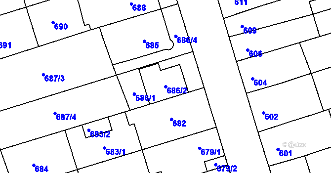 Parcela st. 686/2 v KÚ Újezd u Brna, Katastrální mapa