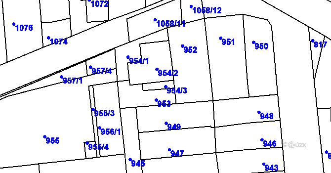 Parcela st. 954/3 v KÚ Újezd u Brna, Katastrální mapa