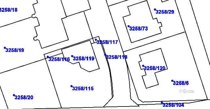 Parcela st. 3258/118 v KÚ Újezd u Brna, Katastrální mapa