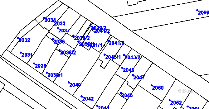 Parcela st. 2043/1 v KÚ Újezd u Brna, Katastrální mapa