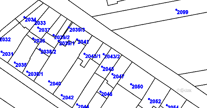 Parcela st. 2043/2 v KÚ Újezd u Brna, Katastrální mapa
