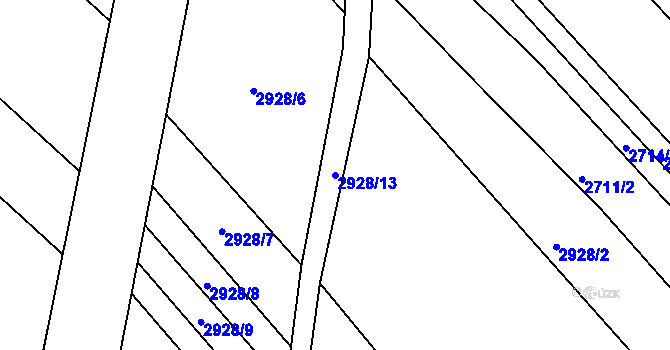 Parcela st. 2928/13 v KÚ Újezd u Brna, Katastrální mapa