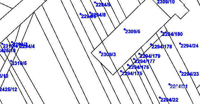 Parcela st. 2309/3 v KÚ Újezd u Brna, Katastrální mapa