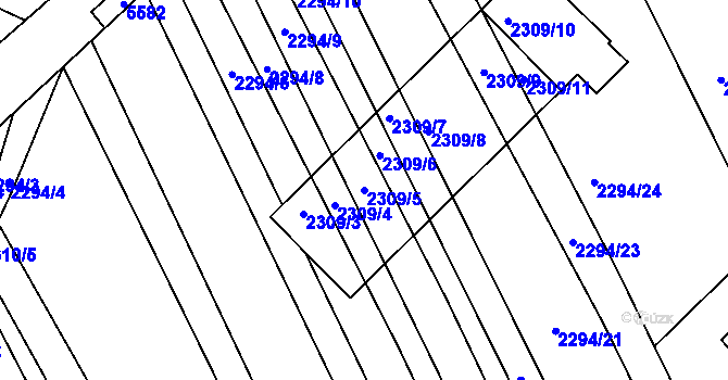 Parcela st. 2309/5 v KÚ Újezd u Brna, Katastrální mapa