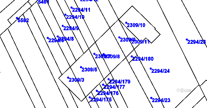 Parcela st. 2309/8 v KÚ Újezd u Brna, Katastrální mapa