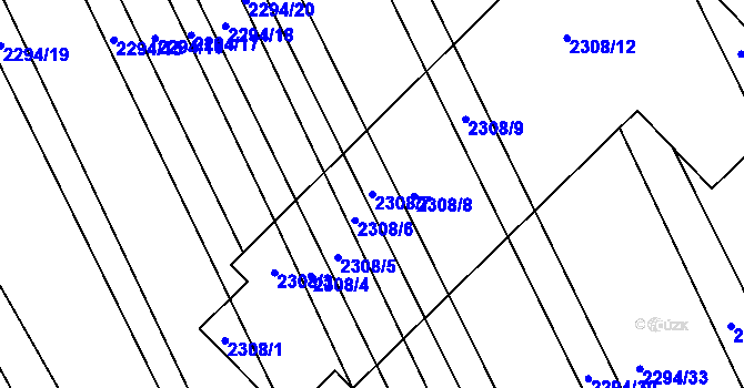 Parcela st. 2308/7 v KÚ Újezd u Brna, Katastrální mapa