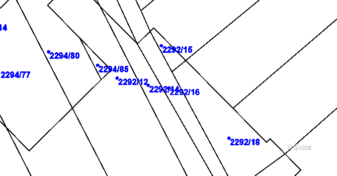 Parcela st. 2292/16 v KÚ Újezd u Brna, Katastrální mapa