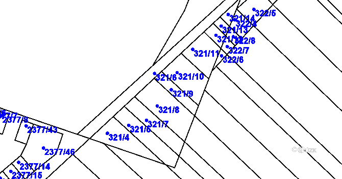 Parcela st. 321/9 v KÚ Újezd u Brna, Katastrální mapa