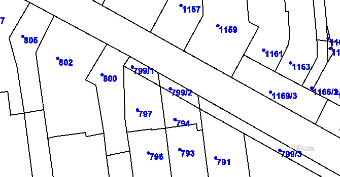 Parcela st. 799/2 v KÚ Újezd u Brna, Katastrální mapa