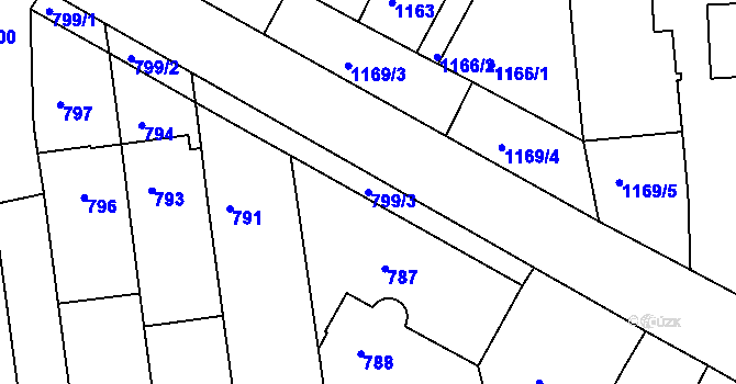 Parcela st. 799/3 v KÚ Újezd u Brna, Katastrální mapa
