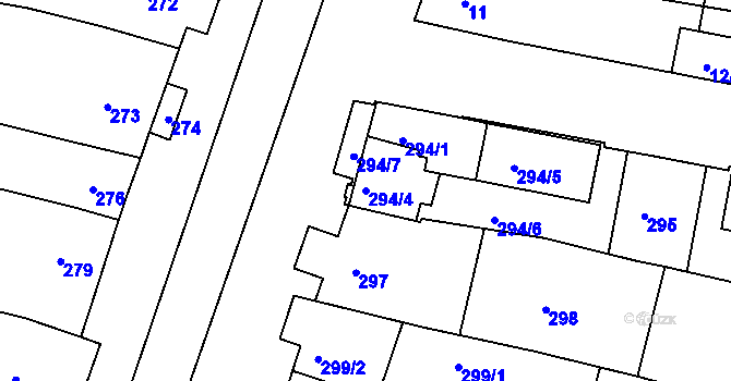 Parcela st. 294/4 v KÚ Újezd u Brna, Katastrální mapa