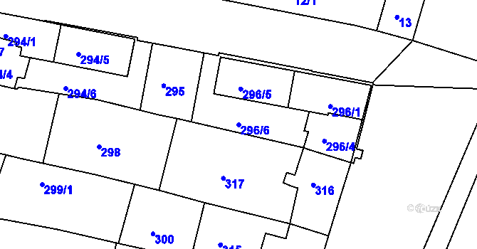 Parcela st. 296/6 v KÚ Újezd u Brna, Katastrální mapa