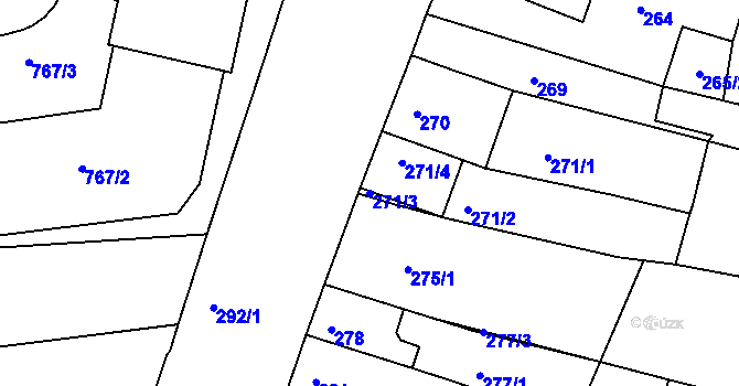 Parcela st. 271/3 v KÚ Újezd u Brna, Katastrální mapa