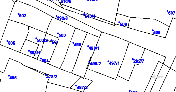 Parcela st. 498/1 v KÚ Újezd u Brna, Katastrální mapa