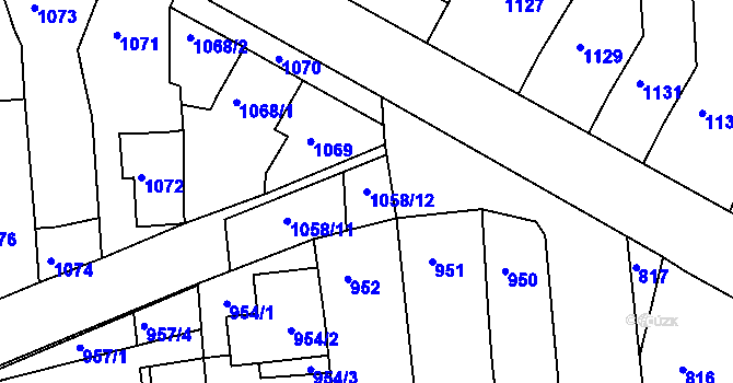 Parcela st. 1058/12 v KÚ Újezd u Brna, Katastrální mapa
