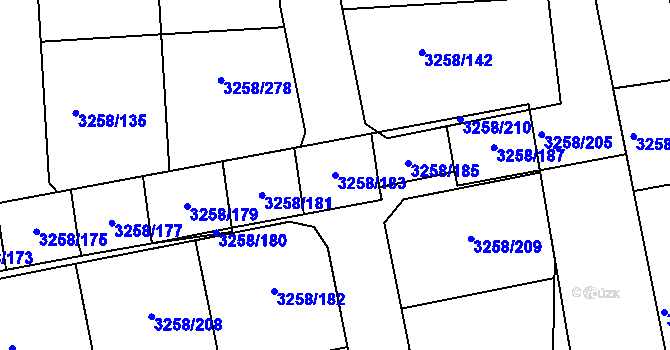 Parcela st. 3258/183 v KÚ Újezd u Brna, Katastrální mapa
