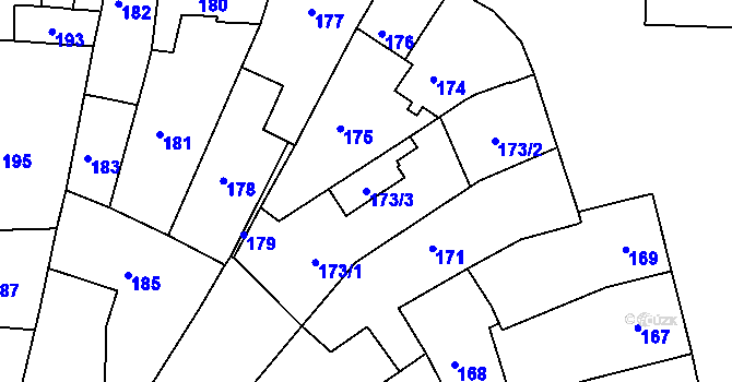 Parcela st. 173/3 v KÚ Újezd u Brna, Katastrální mapa