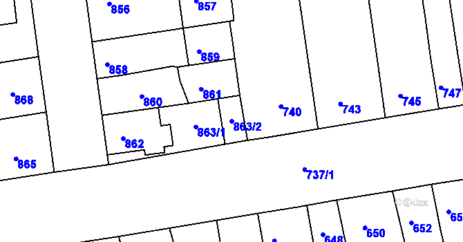 Parcela st. 863/2 v KÚ Újezd u Brna, Katastrální mapa