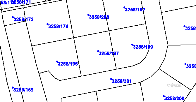 Parcela st. 3258/197 v KÚ Újezd u Brna, Katastrální mapa