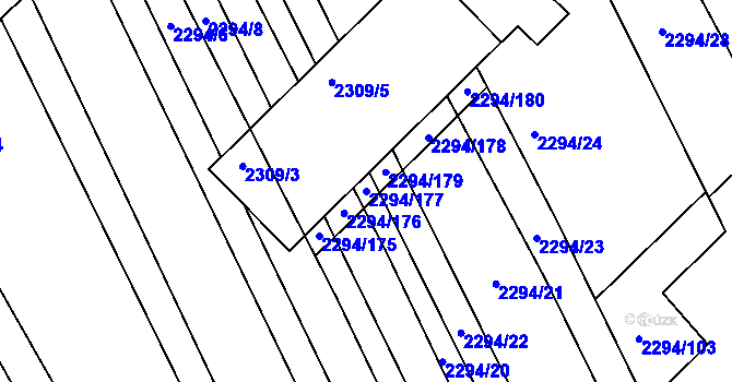 Parcela st. 2294/177 v KÚ Újezd u Brna, Katastrální mapa
