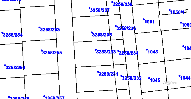Parcela st. 3258/233 v KÚ Újezd u Brna, Katastrální mapa