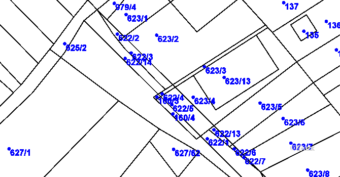 Parcela st. 622/4 v KÚ Újezd u Černé Hory, Katastrální mapa