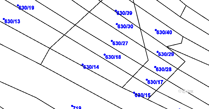 Parcela st. 630/18 v KÚ Újezd u Černé Hory, Katastrální mapa