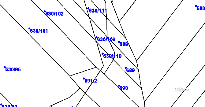 Parcela st. 630/110 v KÚ Újezd u Černé Hory, Katastrální mapa