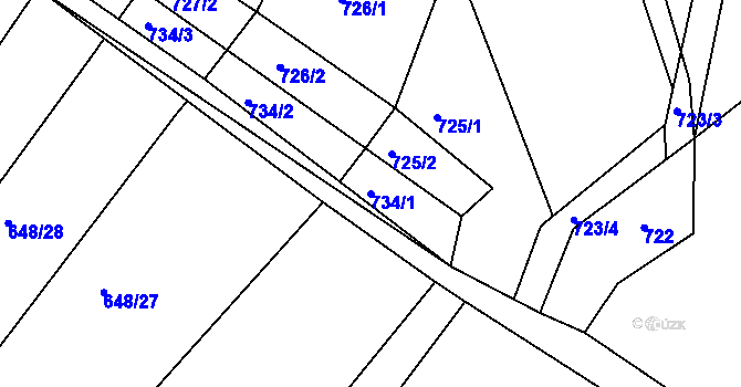 Parcela st. 734/1 v KÚ Újezd u Černé Hory, Katastrální mapa