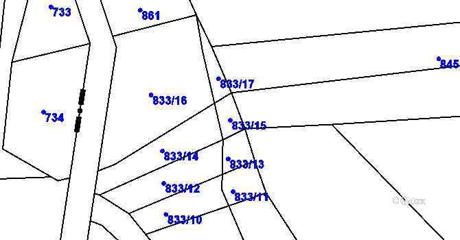 Parcela st. 833/15 v KÚ Újezd u Černé Hory, Katastrální mapa