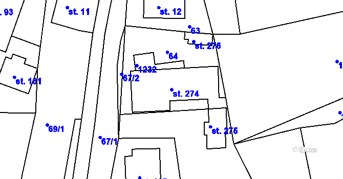 Parcela st. 274 v KÚ Újezd u Chocně, Katastrální mapa