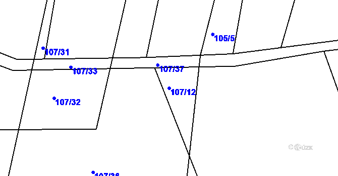 Parcela st. 107/12 v KÚ Újezd u Chocně, Katastrální mapa